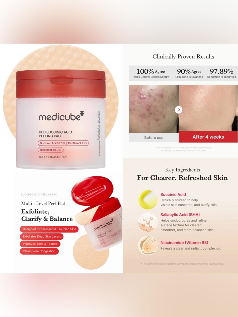 Medicube Red Succinic Acid Peeling Pads NIB 155 g / 5.46 oz - Picture 4 of 4